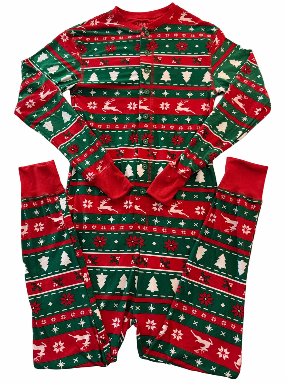 Fammy Jammies Adult XS Christmas Holiday Festive Onsies Pajamas Boy Girl Cheery